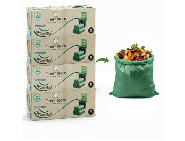 Compostable Garbage Bag Medium -19x21inches - 60bags -15Bag/Roll